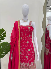 Delightful Heavy Work RED Color Sharara Suit