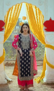 -50%    Navy Blue Color Heavy Embroidery Work Palazzo Suit