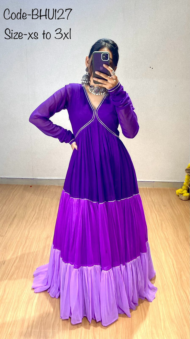 anarkali, with beautiful gota patti work and beautiful three color shades.