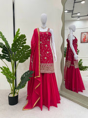 Delightful Heavy Work RED Color Sharara Suit