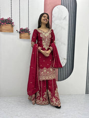 Designer Party Wear Top Plazzo & Dupatta Set👗*