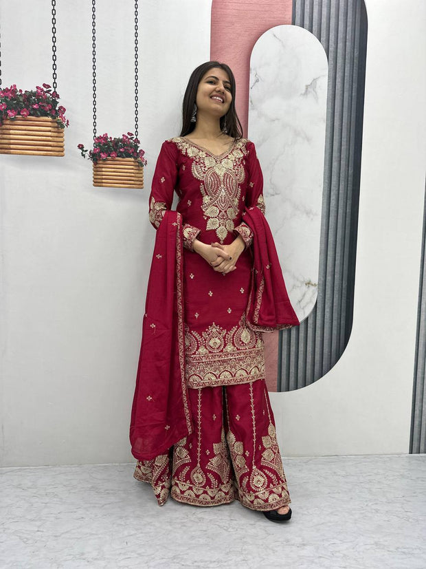 Designer Party Wear Top Plazzo & Dupatta Set👗*