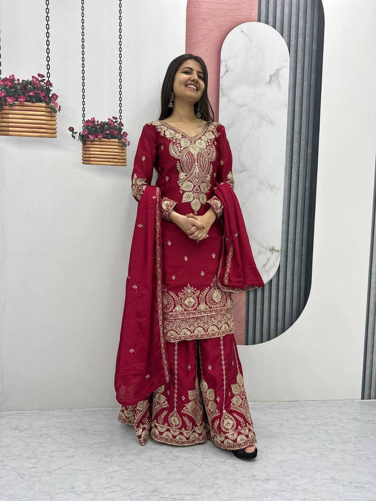 Designer Party Wear Top Plazzo & Dupatta Set👗*