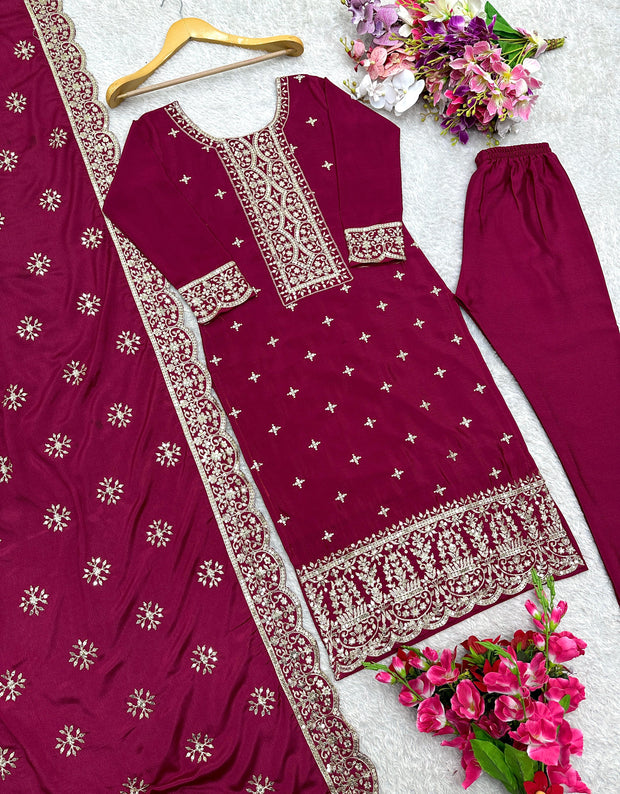 Traditional Wear Maroon Color Work Salwar Suit