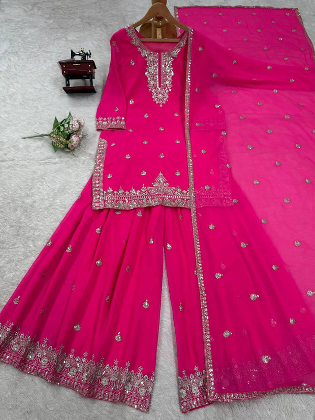 Delightful Heavy Work pink Color Sharara Suit