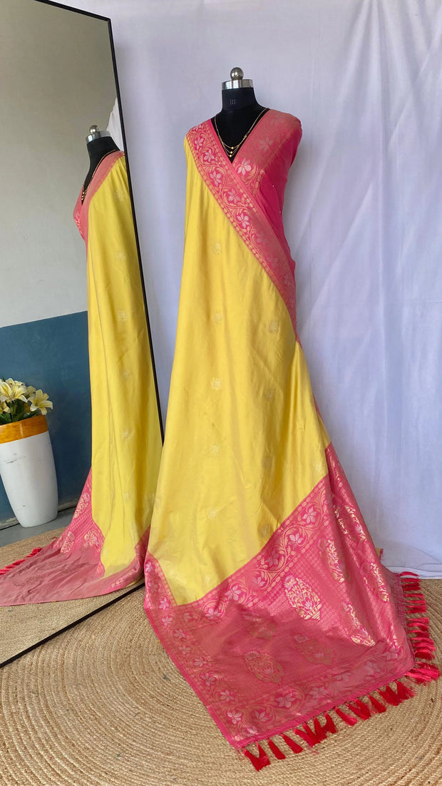 Shining Tone Silk Yellow Color Saree