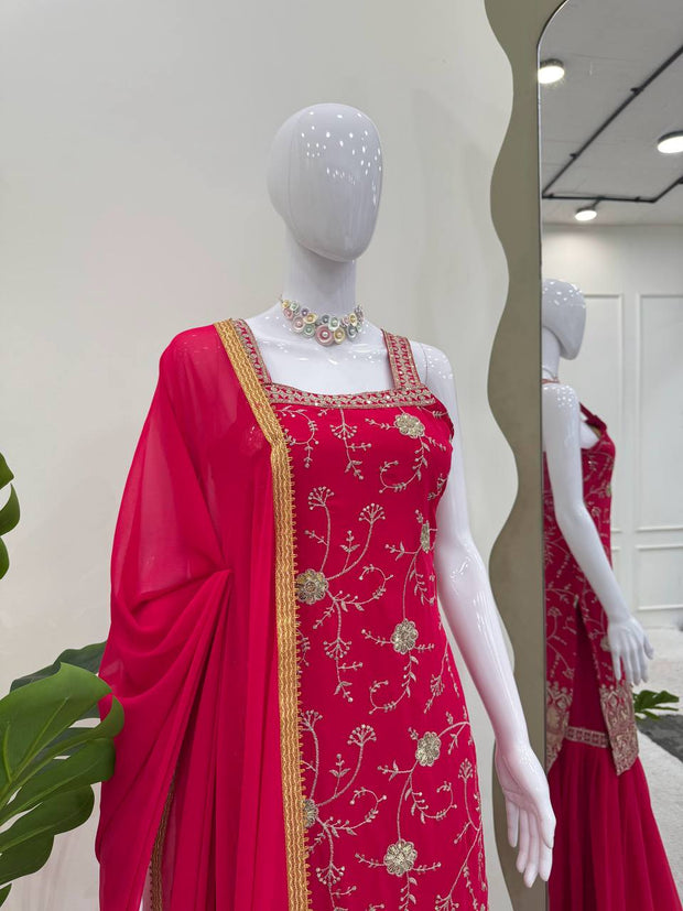 Delightful Heavy Work RED Color Sharara Suit