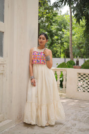 Stylish Off-White Cotton Embroidered Gown