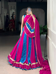 Glorious Blue Tasar Silk Bandhej Print Lehenga Choli