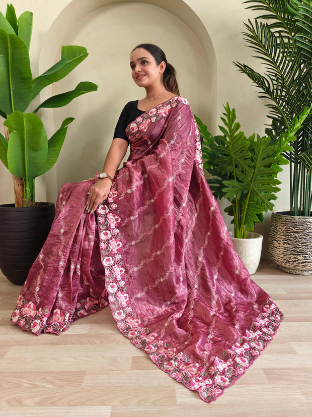 -48%   Delightful Crush Silk Pink Color Saree