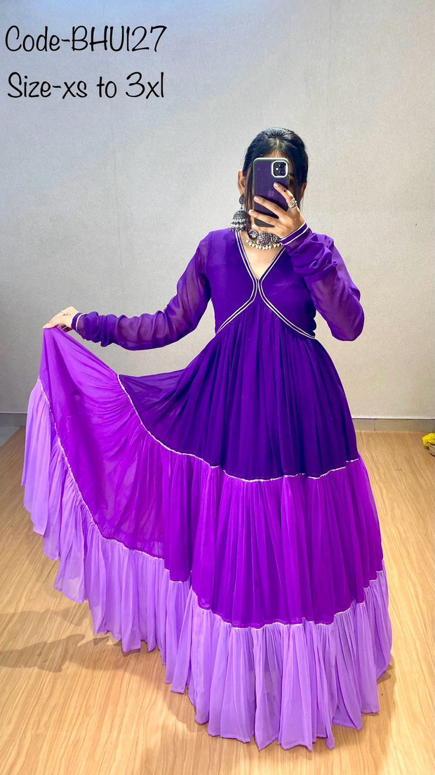 anarkali, with beautiful gota patti work and beautiful three color shades.