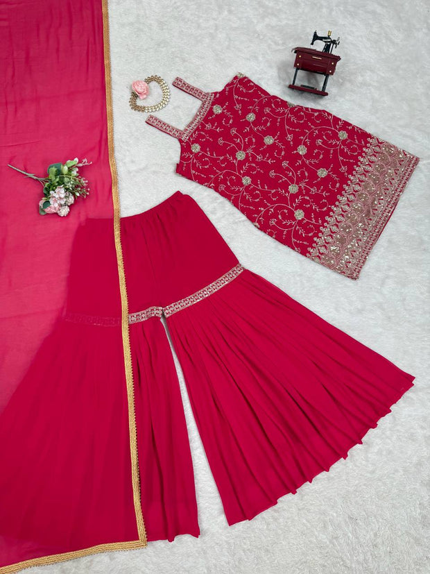 Delightful Heavy Work RED Color Sharara Suit