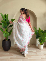 Delightful Crush Silk White Color Saree
