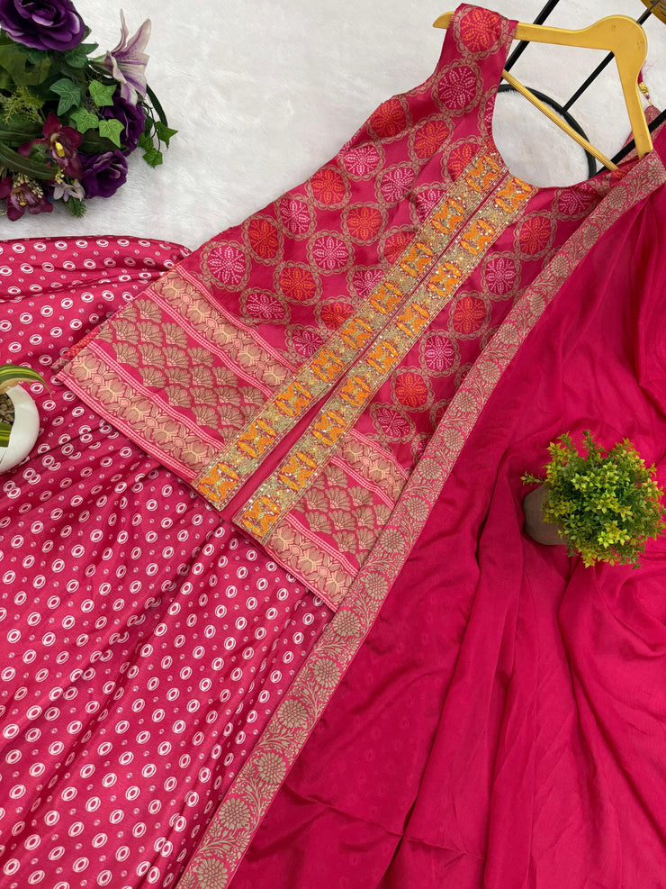 Pretty Red Chinon Embroidery Work Lehenga Choli