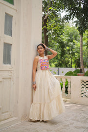 Stylish Off-White Cotton Embroidered Gown