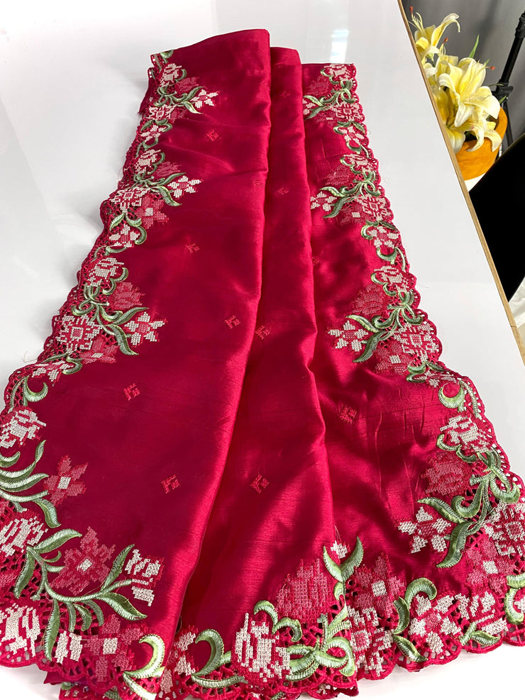 Wedding Wear Tussar Silk Pink Color Saree