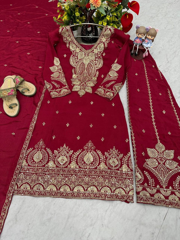 Designer Party Wear Top Plazzo & Dupatta Set👗*