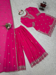 Delightful Heavy Work pink Color Sharara Suit