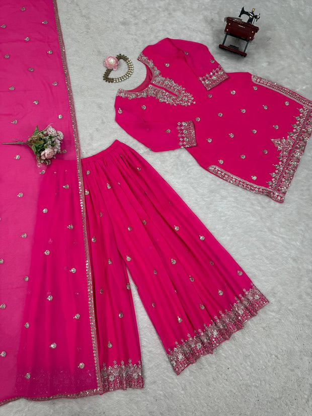 Delightful Heavy Work pink Color Sharara Suit