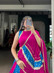 Glorious Blue Tasar Silk Bandhej Print Lehenga Choli