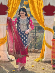-50%    Navy Blue Color Heavy Embroidery Work Palazzo Suit