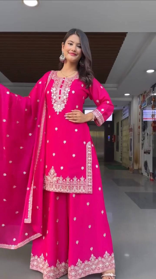 Delightful Heavy Work pink Color Sharara Suit