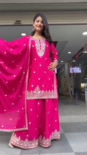 Delightful Heavy Work pink Color Sharara Suit