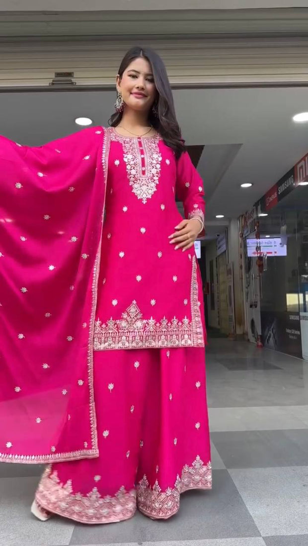 Delightful Heavy Work pink Color Sharara Suit