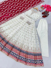 Wedding Wear Sequence Work White Color Gown