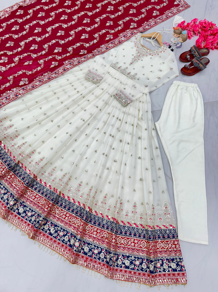 Wedding Wear Sequence Work White Color Gown