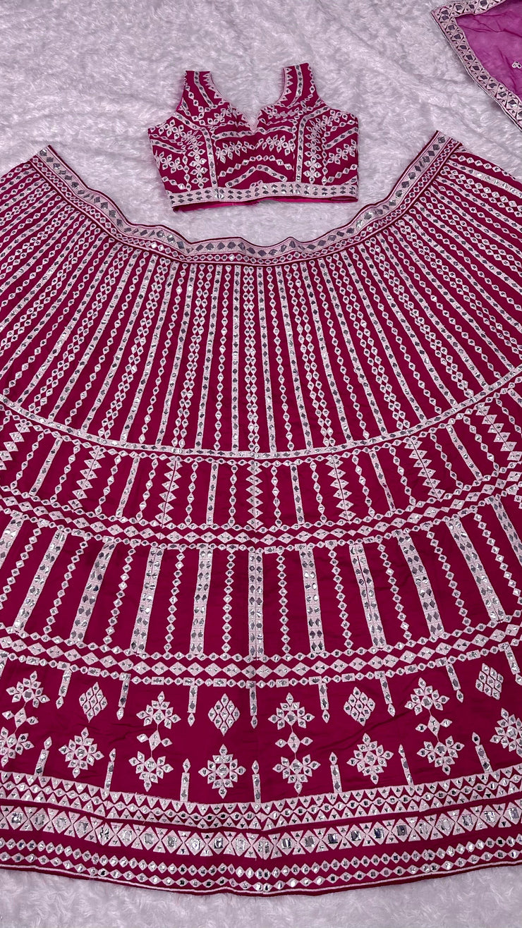 Reception Wear Heavy Work Pink Color Lehenga Choli