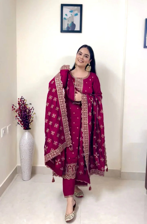 Traditional Wear Maroon Color Work Salwar Suit