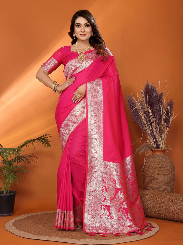 Stunning Banarasi Silk Pink Color Saree