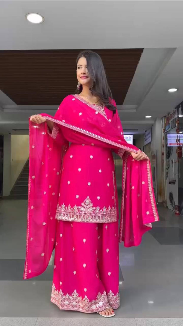 Delightful Heavy Work pink Color Sharara Suit
