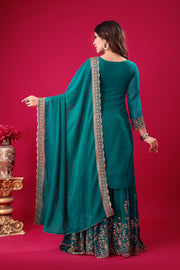 Blissful Teal Blue Color Sequence Thread Work Sharara Suit