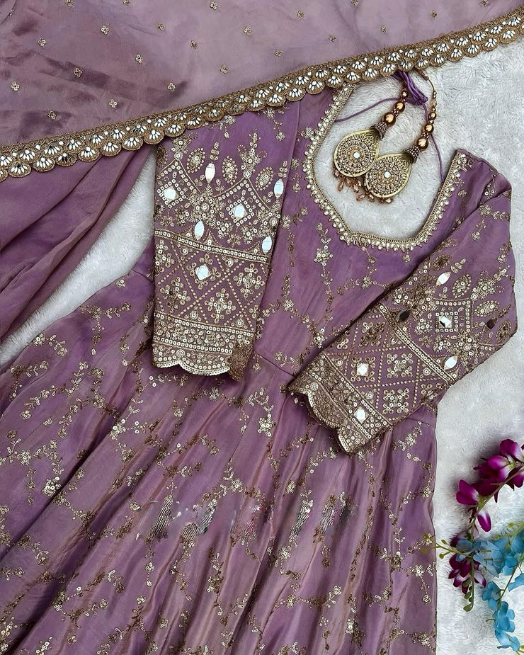 Outstanding Sequence Work Lavender Color Anarkali Gown