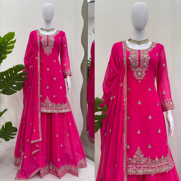 Delightful Heavy Work pink Color Sharara Suit