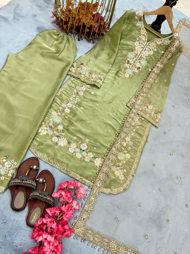 Stunning Sequence Work Perrot Color Palazzo Suit