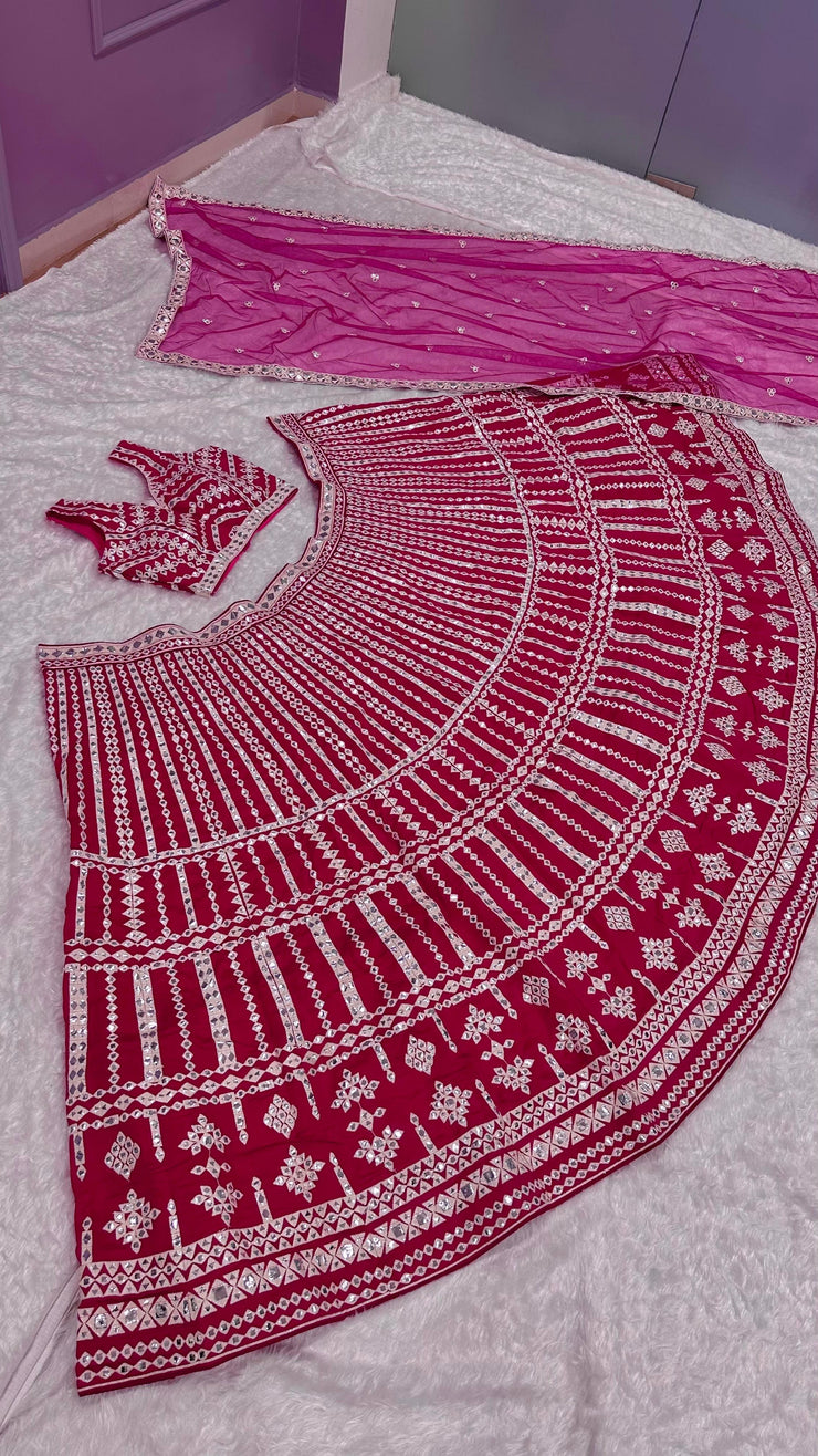 Reception Wear Heavy Work Pink Color Lehenga Choli