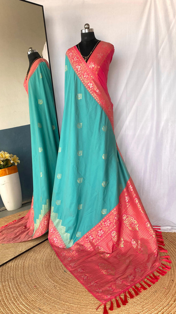 -44%   Shining Tone Silk Sky Blue Color Saree