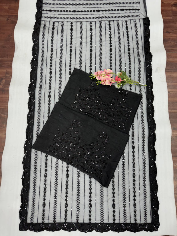 Adorable Mono Net Black Color Party Wear Saree