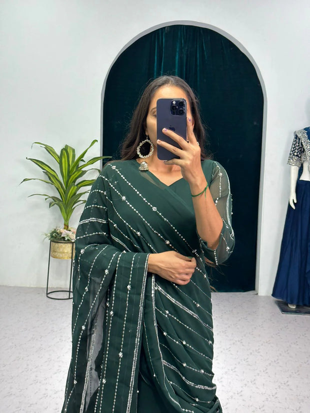 Fashionable Green Color Lehenga Saree