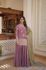 Demanding Sequins & Thread Embroidered work Peach Color Sharara Suit