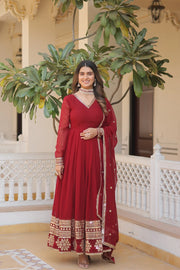 Outstanding Sequins Embroidered Multi-Sequins work Maroon Color Gown
