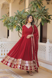 Outstanding Sequins Embroidered Multi-Sequins work Maroon Color Gown
