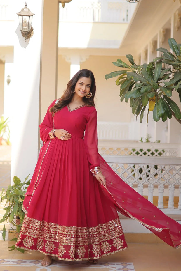 Outstanding Sequins Embroidered Multi-Sequins work Pink .Color Gown