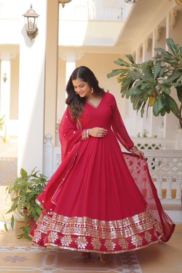 Outstanding Sequins Embroidered Multi-Sequins work Pink .Color Gown