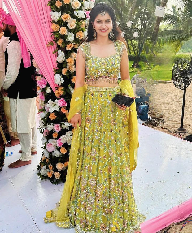 mbellished Embroidered Work With Real Mirror Work Perrot Color Lehenga Cho