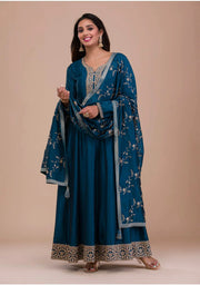 Flattering Sequence Embroidery Work Tel Color Gown