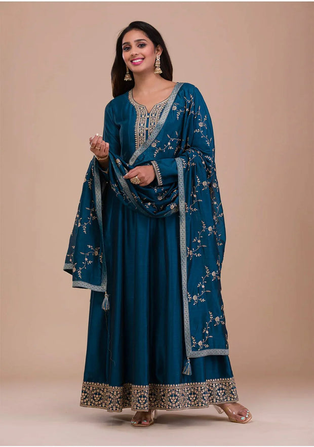 Flattering Sequence Embroidery Work Tel Color Gown